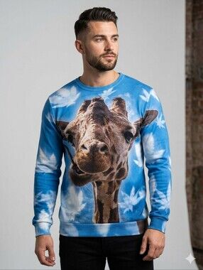 Blue Giraffe Print Crewneck Sweater